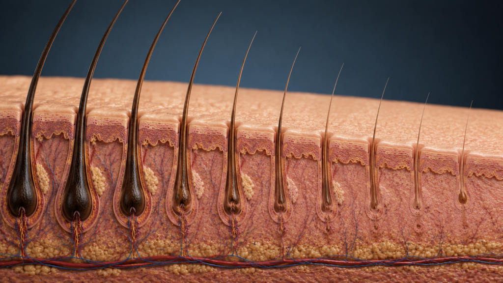 Progressive hair follicle miniaturization associated with androgenetic hair loss.