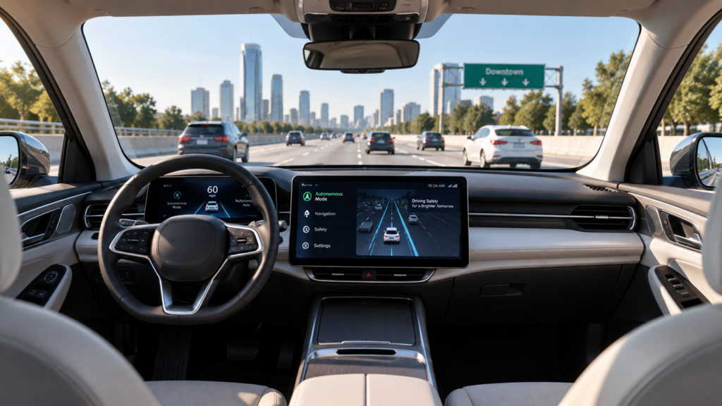 Autonomous vehicle continuously sensing and responding to a changing road environment.