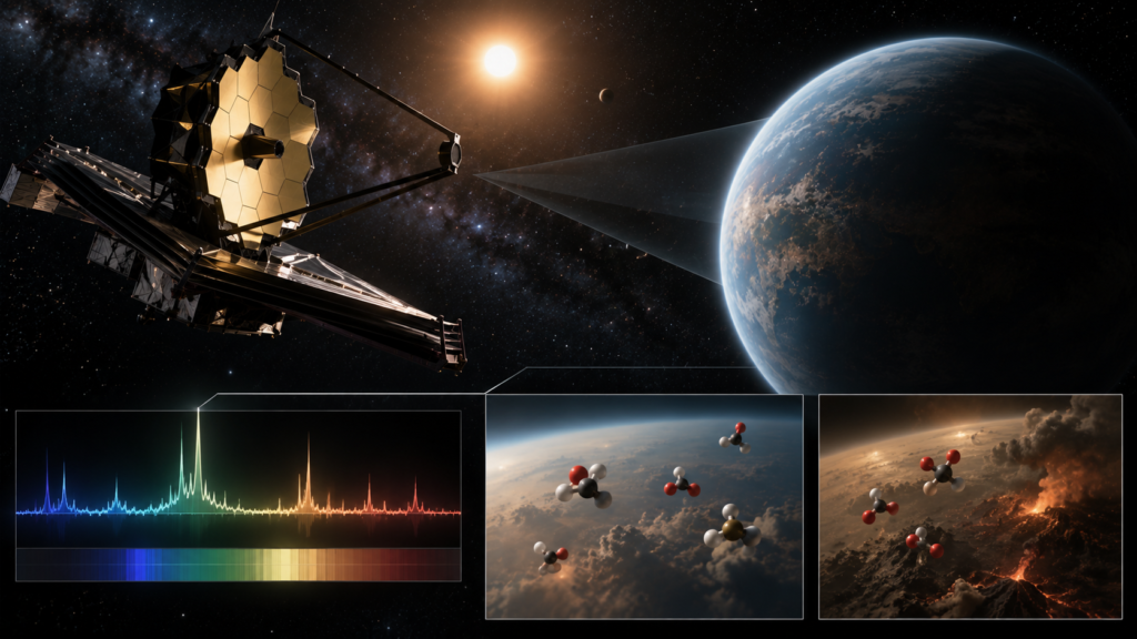 Scientists analyzing a possible atmospheric biosignature from a distant exoplanet.