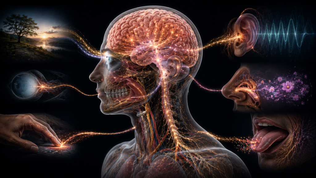 Human brain integrating information from multiple sensory systems.