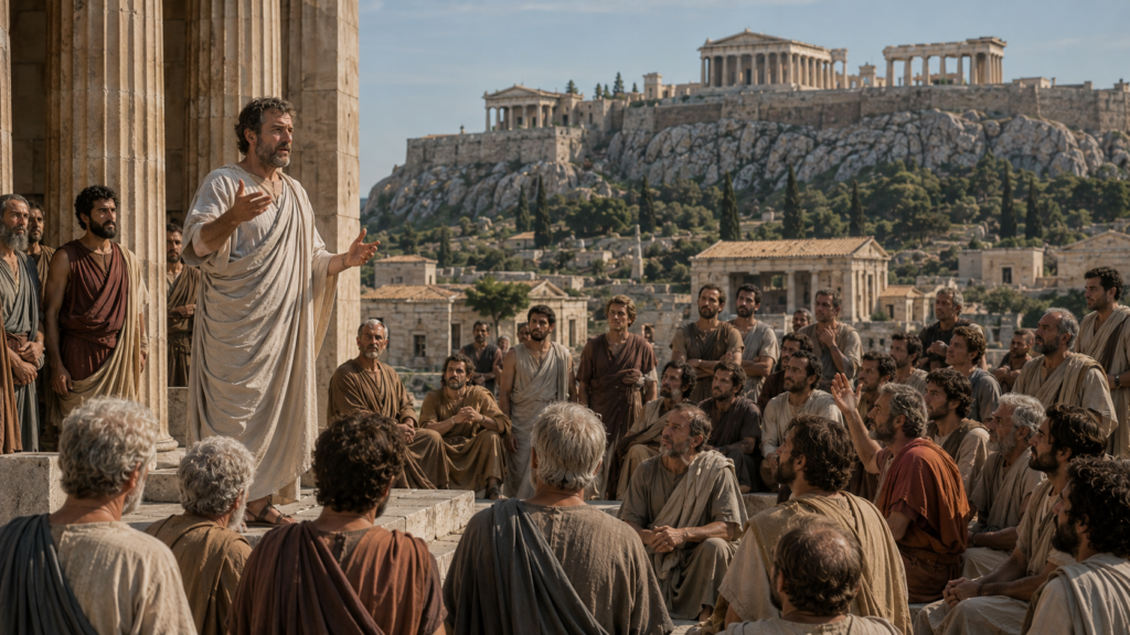 Cleisthenes introducing political reforms in ancient Athens.
