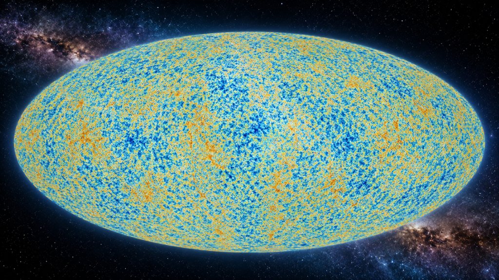 Visualization of tiny temperature variations in the cosmic microwave background.