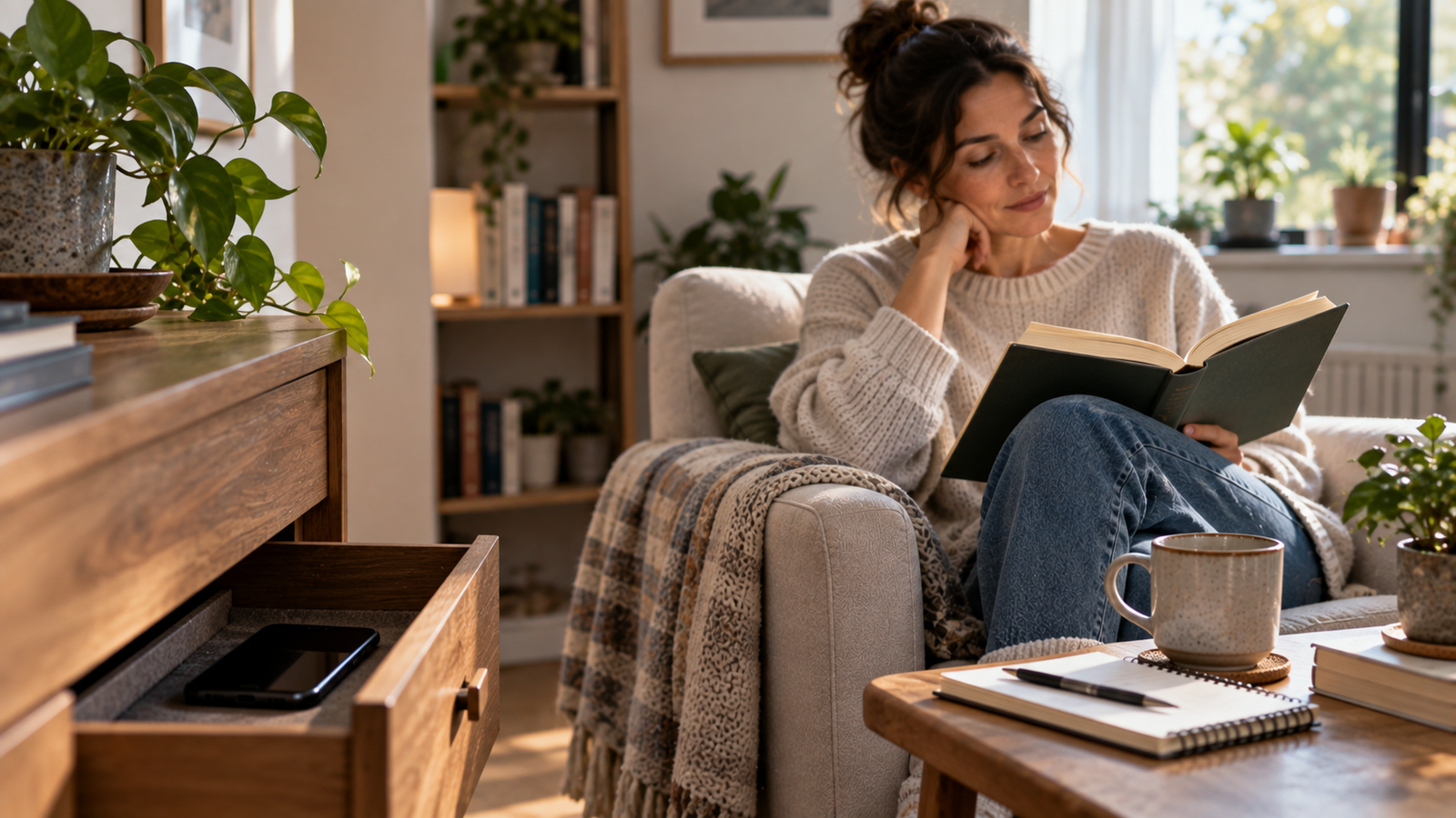 Digital boundaries and a phone-free routine during focused work