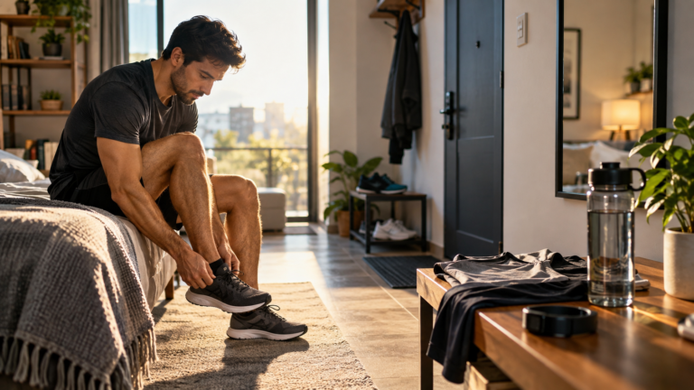 Person following a consistent daily routine while developing better habits.