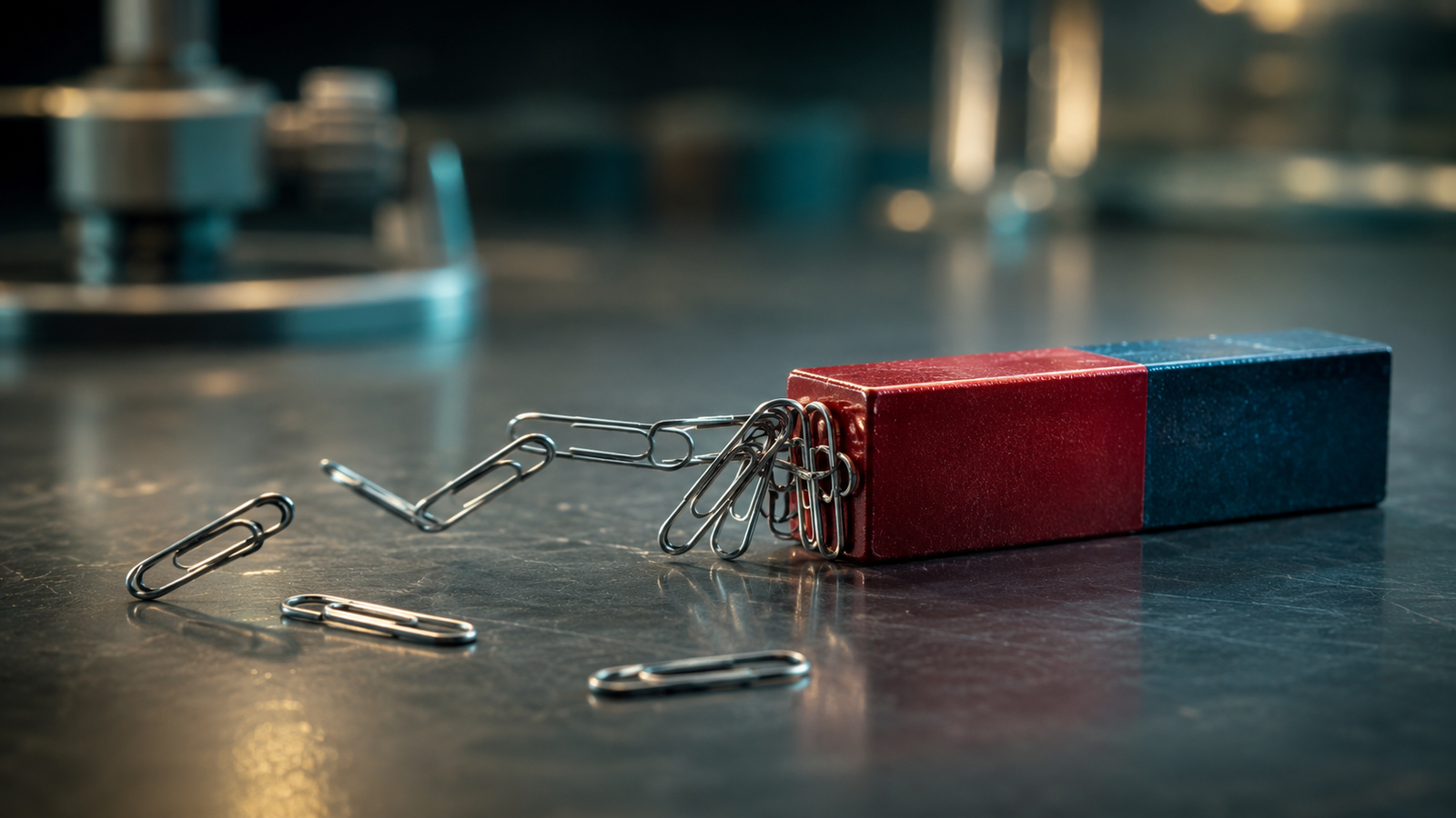 Permanent magnet attracting a steel object.