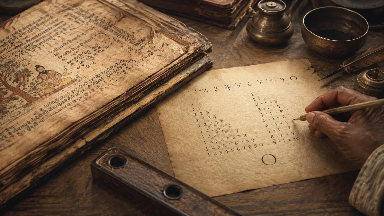 Ancient mathematical manuscript representing the development of zero.