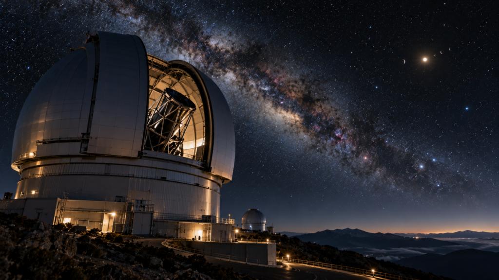 A scientific observatory searching the night sky for evidence of life beyond Earth.
