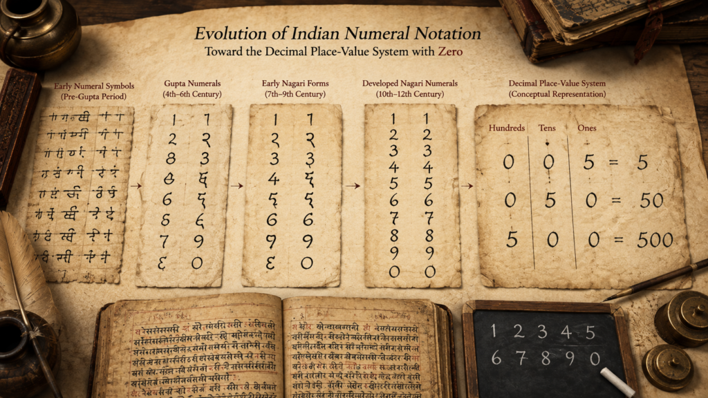 Indian numerals and the development of positional notation.