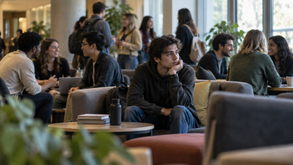 Person experiencing loneliness despite being surrounded by people