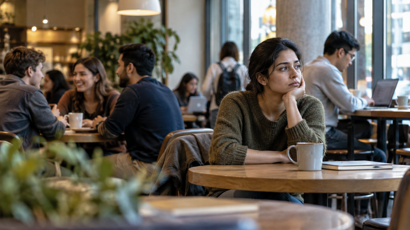 Person feeling lonely while surrounded by other people