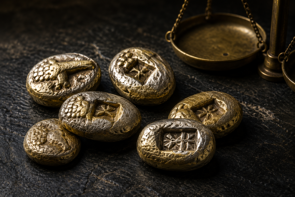 Ancient Lydian coin representing the development of standardized currency.