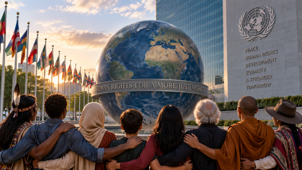 Modern international human rights institutions representing global rights protection.