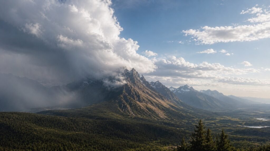 Mountain forcing moist air upward to form clouds.