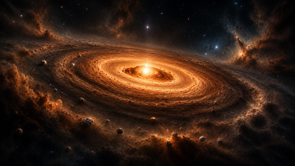 Protostar surrounded by a rotating disk of gas and dust.