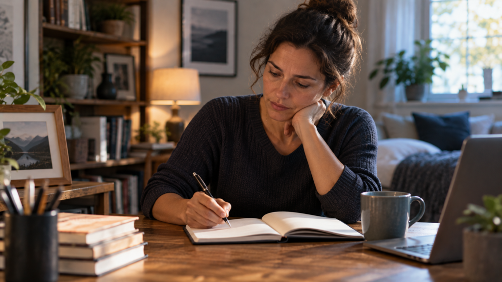 Person reflecting on a problem and identifying a practical next step.