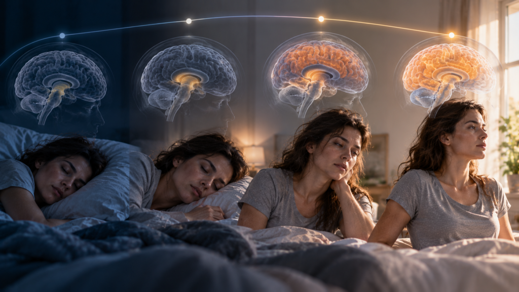 Scientific visualization of the gradual physiological transition from sleep to wakefulness.