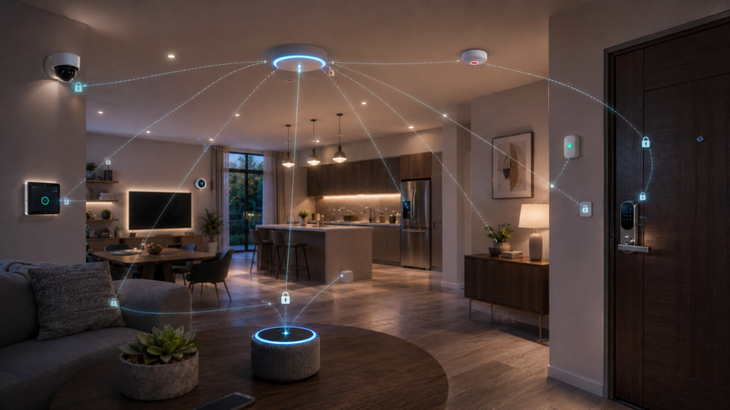 Smart home devices generating data protected by security and privacy controls.