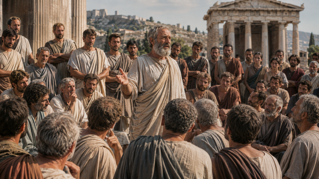 Historical reconstruction representing Solon's reforms in ancient Athens.