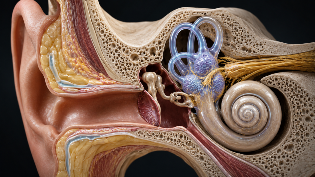 Anatomical view of the vestibular system inside the inner ear.