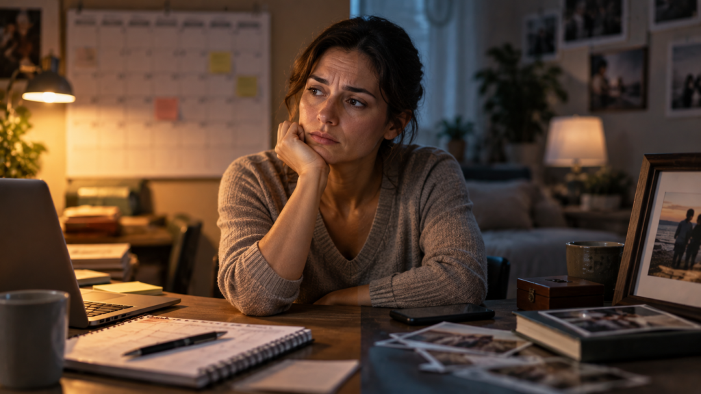 Visual contrast between future-focused worry and past-focused rumination.