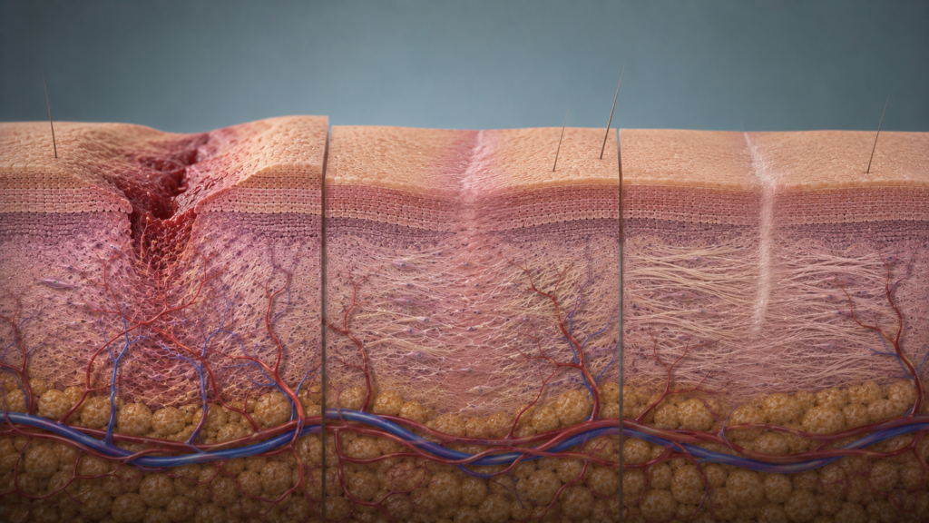 Healing wound progressing through scar remodeling.