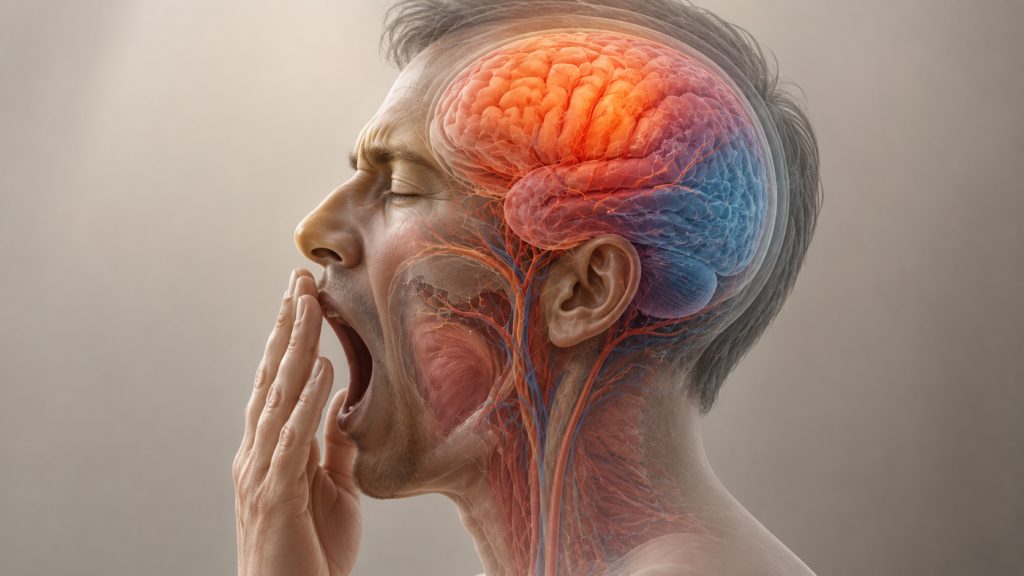 Scientific visualization of possible brain temperature regulation during yawning.